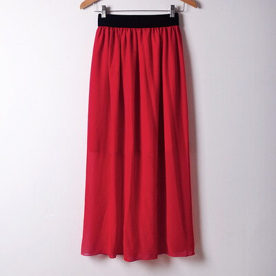 

Women Casual Solid Color Long Dress Elastic waist large size chiffon half-length skirt dress L04