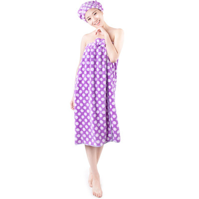 

Sanli Xuerong super soft bow brace towel towel suit bath skirt bath cap wave point - royal purple