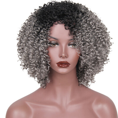 

I's a wig Synthetic Wigs Long Afro Kinky Curly Ombre Black Gray Hair for Women Christmas High Temperature FiberSynthetic Wigs