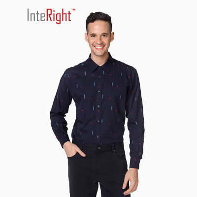 

INTERIGHT30 Tencel Men Blue Fun Жаккард Повседневная мода рубашка Темно-синий 40 ярдов