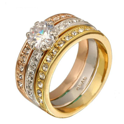 

Top Quality 3pcs mix Colors Cubic Zirconia Wedding Ring set Classical Elgant Jewelry Gold Plated R107