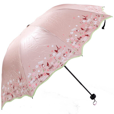 

Jingdong supermarket] umbrella umbrella black polyester color plastic umbrella black lacquered steel skeleton sunny umbrella three fold umbrella 33190 perfect travel golden yellow