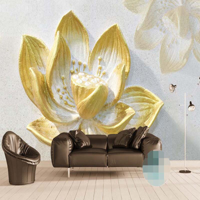 

Custom Photo Wall Paper 3D Stereo Relief Gold Lotus Large Murals Wallpaper Living Room Sofa Background Wall Decoration Painting