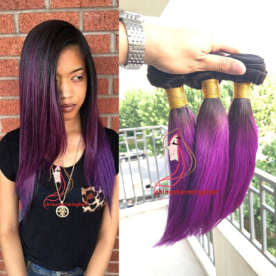 

Ombre Brazilian Straight hair bundles Wave 1B Purple hair Weave Human Hair Extension 3pcs lot ombre purple hair