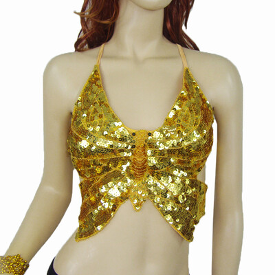 

High Quality Brand New Women Cheap Sequin Belly Dance Sexy Butterfly Top Straps Belly Dancing Costume Tops