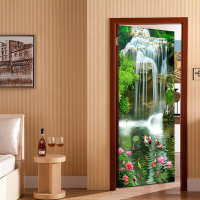 

Chinese Style 3D Waterfalls Photo Wall Door Sticker Mural Wallpaper Living Room Bedroom Study PVC Waterproof Mural 77cmx200cm