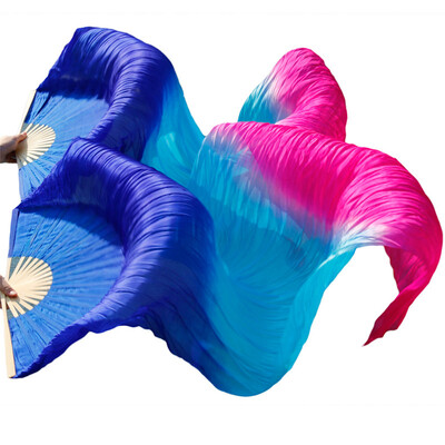 

Stage Performance 100 Silk Belly Dance Fans Gradient Colour Dance Accessories Belly Dancing Silk Fans Royal blueTurquoiseRose