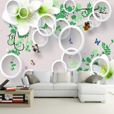 

Custom Photo Wallpaper Modern 3D Stereo Round Circle Lily Flower Large Mural Living Room TV Background Home Decor Papel De Pared