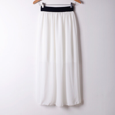 

Women Casual Solid Color Long Dress Elastic waist large size chiffon half-length skirt dress L04