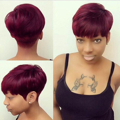 

JUNSI Wig Short Red Synthetic Hair None Lace Ombre Hair Wigs Bob Wig