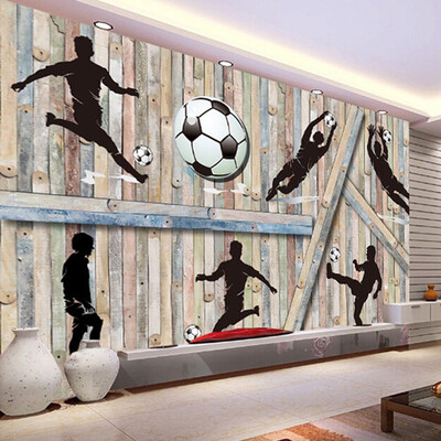 

Custom Mural Wallpaper For Walls 3D Wood Board Man Football Soccer Wall Papers Home Decor Living Room Background Wall Painting
