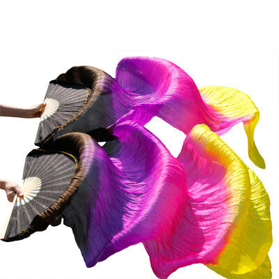 

1 Pair Dance Fans Bamboo Ribs Natural Silk Stage Performance Props Dye Fans Belly Dance Silk Fan BlackPurpleRoseYellow