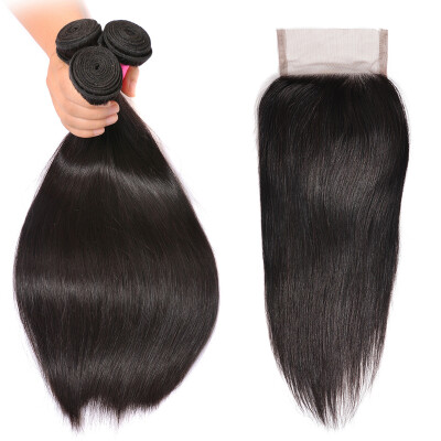 

Natural Straight Hair With Closure Indian Straight Hair Closure Unprocessed Human Hair Extensions Free Shipping