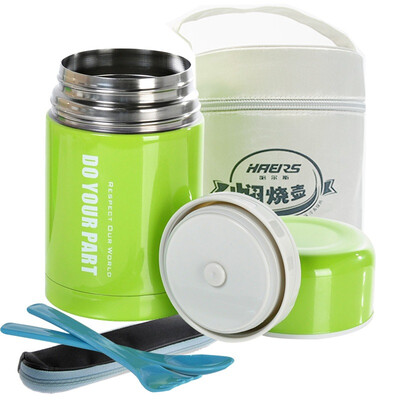 

HAERS 750ML Hot Food Warmer Stainless Steel Vacuum Insulated Food Thermos with Bag Green Color Food Container for Kids LTH-750A
