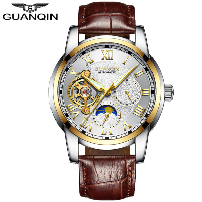 

GUANQIN Men's Top Brand Business Waterproof Watch Tourbillon Automatic Mechanical Watch Men's Casual Leather Strap