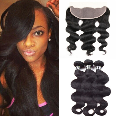 

Amazing Star Peruvian Virgin Hair Body Wave Bundles with Frontal Unprocessed Human Hair with Frontal 13x4 Inch Free Part