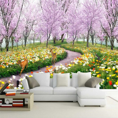 

3D Wall Mural Wallpaper Natural Landscape Beautiful Flowers Wall Paper Peach Blossom Large Mural Living Room TV Wall Home Decor