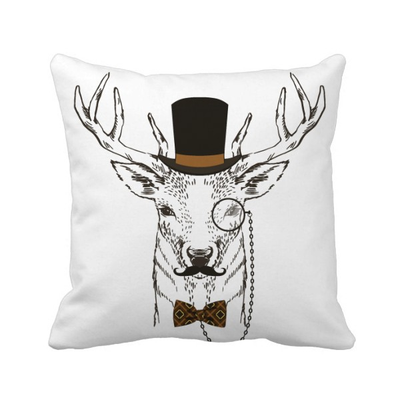 

British Style Gentle Beard Deer Hat Bow Tie Animal Square Throw Pillow Insert Cushion Cover Home Sofa Decor Gift