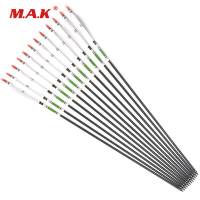 

12 pcs 30 inches Spine 500 OD76mm Carbon Arrows With 3 White Turkey Feather for 20-50lbs Bow Hunting Shooting Archery