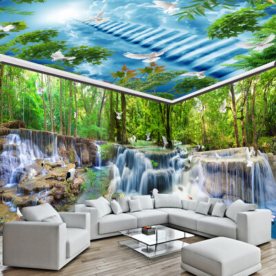 

Пользовательские фотообои 3D Stereo Waterfall Forest Природа Пейзаж Mural Гостиная Спальня Home Decor Fresco Papel De Parede