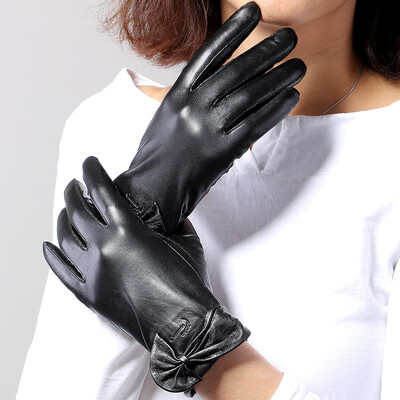 

Crocodile shirt CROCODILE sheepskin ladies plus velvet bow points finger gloves winter 19311002-01B black  code