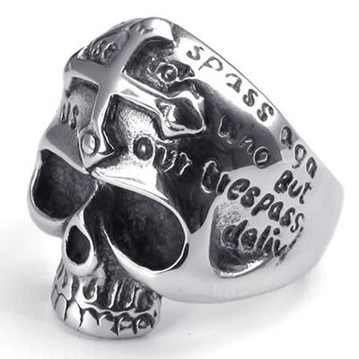 

Hpolw silver&black Stainless Steel Gothic Cross Skullskeleton Carved with sacred Fu WenEnglish letters Ring
