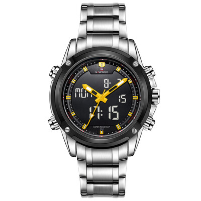 

NAVIFORCE 9050 Men luxury Brand Full Steel Quartz Clock Digital LED Male Sport Watch
