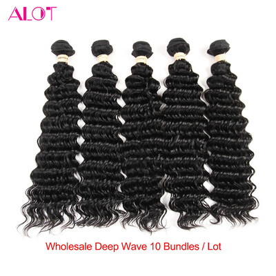 

Alot Human Hair Bundles Deep Wave 10 Pieces Lot Brazilian Hair Weave Bundles Natural Color Virgin Hair Extensions