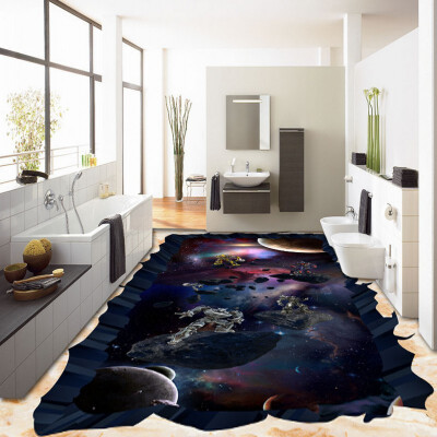 

Free Shipping Outer space 3D floor painting waterproof home decoration bathroom bedroom flooring wallpaper mural 250cmx200cm