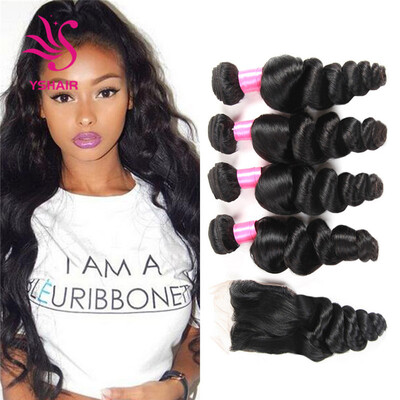

Indian Virgin Hair Loose Wave With Closure Wet&Wavy Virgin Indian Hair 4 Bundles With Closure Loose Wave Weave Bundles