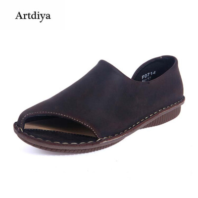 

Artdiya 2018 Summer Women Shoes Handmade Art Genuine Leather Flat Peep Toe Shoes Comfortable Leisure Sandals F071A Size 35-42