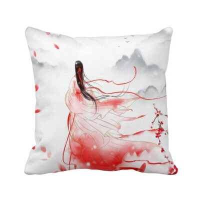 

Mei Xue In Red Chinese Style Watercolor Polyester Toss Throw Pillow Square Cushion Gift