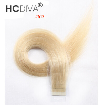 

HCDIVA 18 22 Tape Hair Virgin Human Hair Extensions Straight 20pcspack PU Tape In Hair Skin Weft 40gset Color 18 22 24 60
