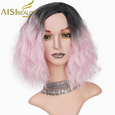 

AISI BEAUTY Short Hair Synthetic Water Wave Ombre Red Blue Pink Orange Wigs for Women Heat Resistant High temperature fiber