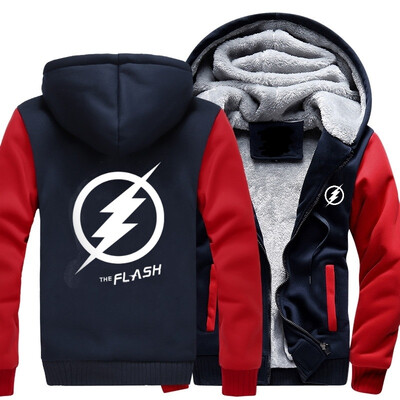 

2018 New USA SIZE Men Winter Autumn Hoodies Superman the flash pattern Fleece Coat Baseball Uniform Sportswear Jacket wool
