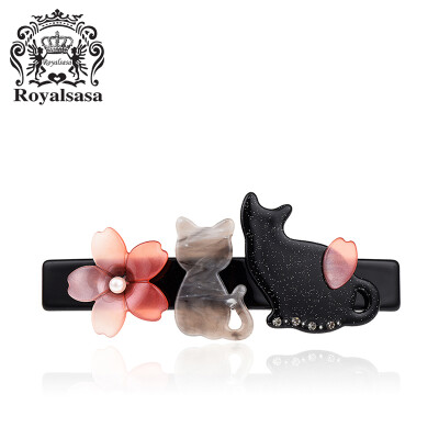 

Royal Sasa Royalsasa Hair Accessories Korean Spelling Cat Sakura Hairpin Cute Girl Headdress Hairpin Lace clip Horizontal clip