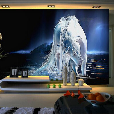 

Подгонянный любой размер Белая лошадь Wall Art Painting Фото 3D Wall Mural Обои для гостиной TV Background Стены для спальни 3D