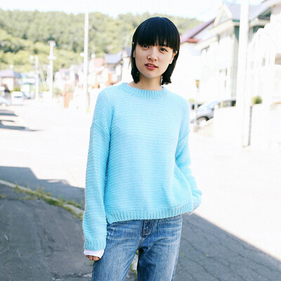 

And with pure Raincun C6140 mohair sweater female head straight short solid color sweater shirt sky blue L C6140L60L
