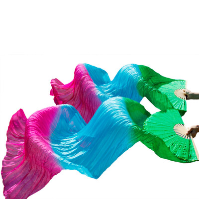 

1 Pair Dance Fans Bamboo Ribs Natural Silk Stage Performance Props Dye Fans Women Belly Dance Silk Fans GreenTurquoiseRose
