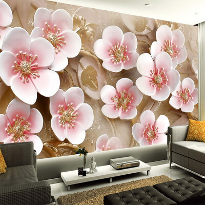 

Custom Bedroom Mural Wallpaper TV Background 3D Relief Pink Flowers Wall Mural 3D Room Landscape Wall Paper Modern Home Deocr