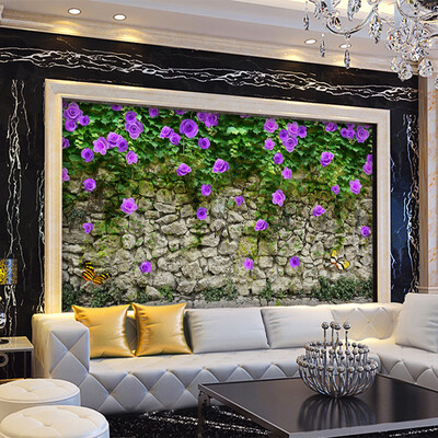 

Custom 3D Photo Wallpaper Room Non-woven Mural Purple Flowers Wall Countryside Landscape HD Photo Wall Mural Paper TV Backdrop
