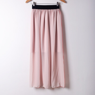 

Women Casual Solid Color Long Dress Elastic waist large size chiffon half-length skirt dress L04