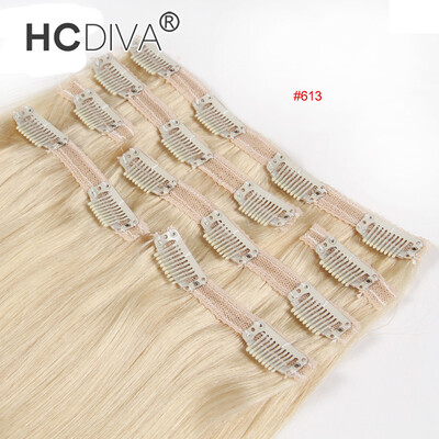 

HCDIVA Human Hair 18 inch 45cm Long Straight Women Clip in Hair Extensions 100 gramsPackage 7PcsSet 5 Colors Available