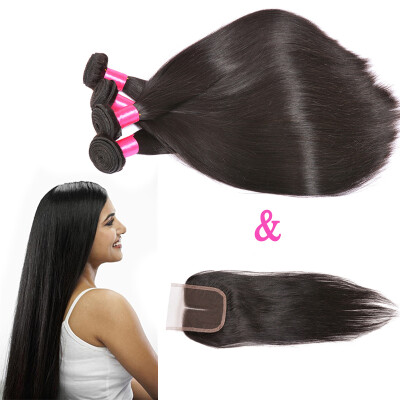 

Indian Remy Hair 4 Bundles With Closure Indian Straight Hair Bundles With Closure Straight Weave With Closure