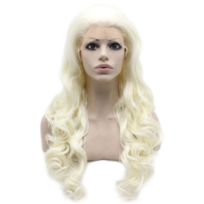 

Long Wavy Silver White Blonde Swiss Lace Front Synthetic Wig