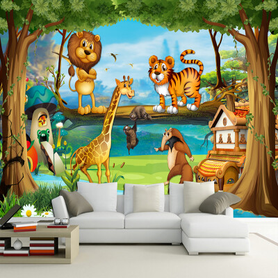 

3D Wall Murals Красивый мультфильм Лесной мир животных Фото обои для детской комнаты Papier Peint Enfant Экологичные фрески