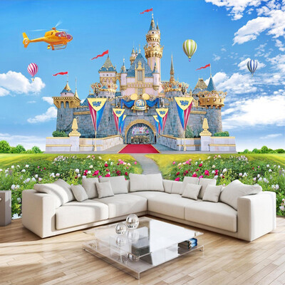

Детская комната 3D Stereo Castle Backdrop Настенная панно Blue Sky и белые облака Зеленая трава Пейзаж Фото обои Home Decor