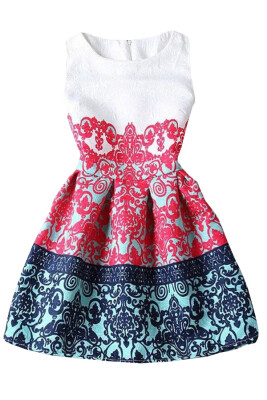 

Lovaru ™summer style 2015 Fashion Women vestido Dresses Summer o-neck Florals Print Pleated A-line Dress Casual Dresses