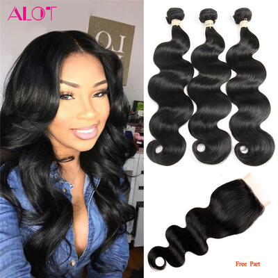 

Brazilian Hair Body Wave 7A 3pcs Human Hair bundles With closure Natural Black