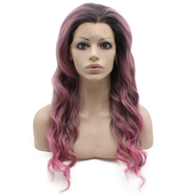 

Long Wavy Ombre Pink Three Tone Lace Front Wig Synthetic